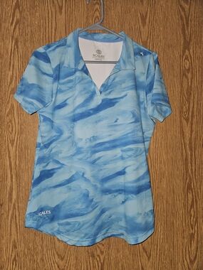 Scales Blue Marble Print Polo Top